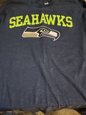 Seattle Seahawks Navy Long Sleeve with Neon Green Logo Adult Size M